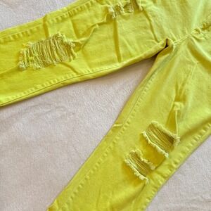 Almost Famous Women's Distressed Neon Yellow Skinny Jeans Size 11